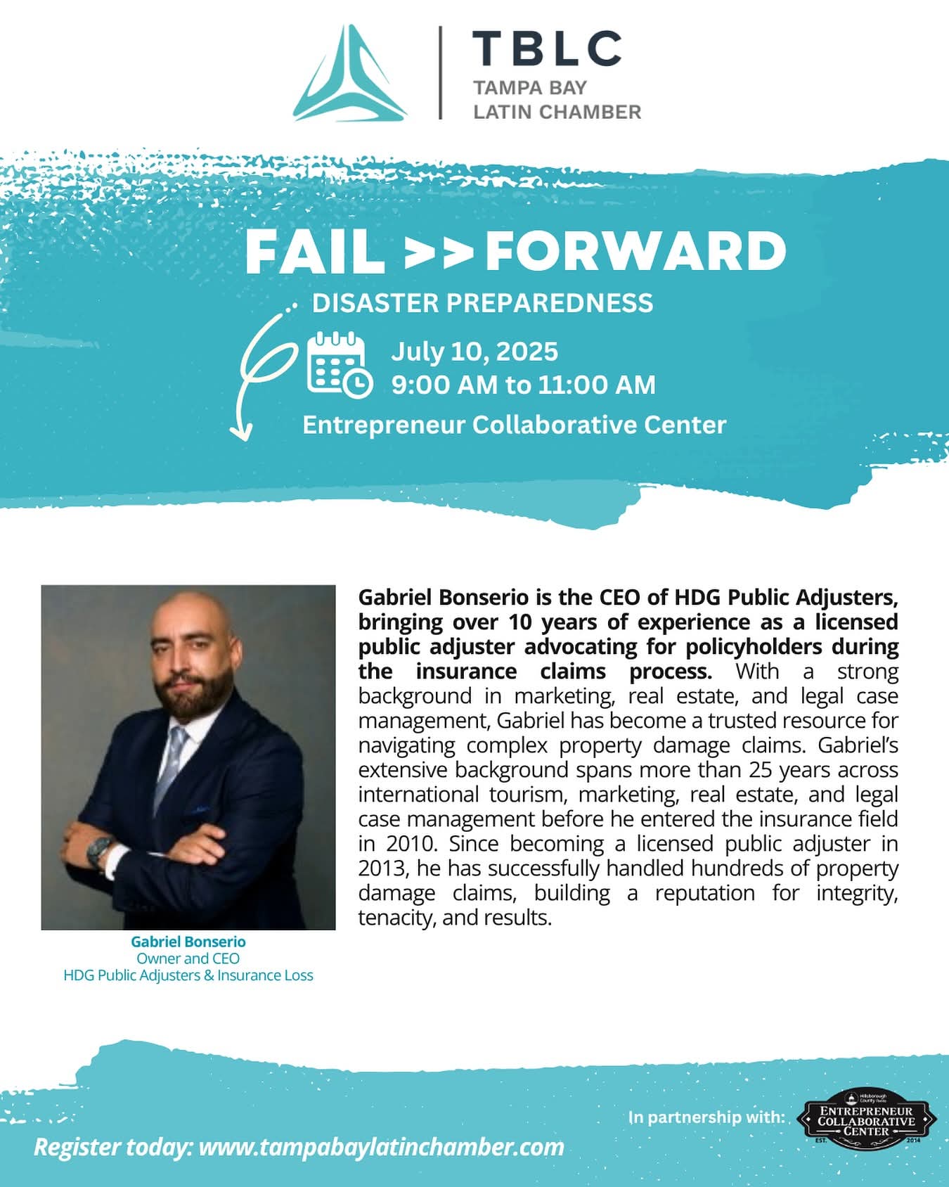Fail Forward disaster preparedness seminar flyer, July 10, 2025