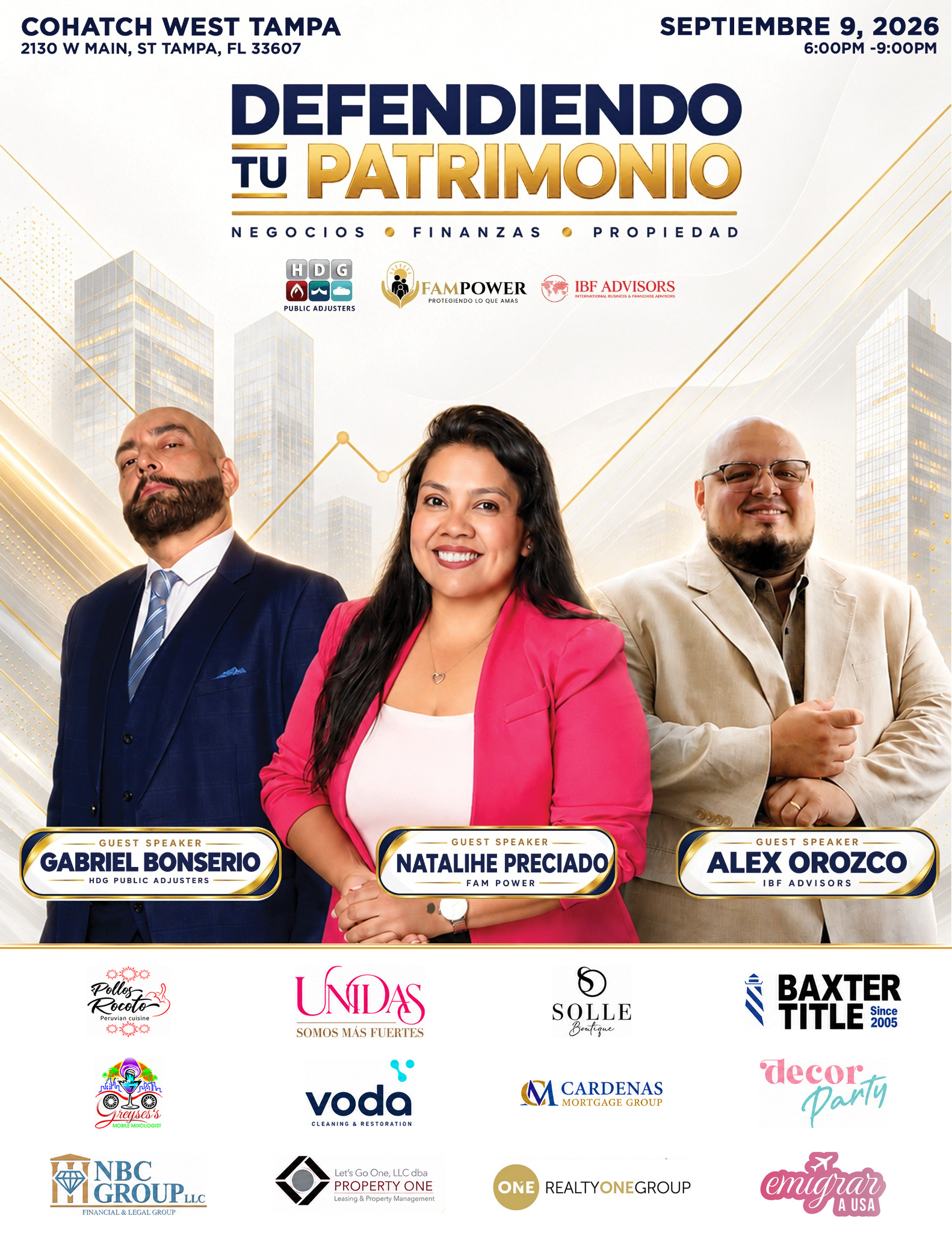 Defendiendo tu Patrimonio event flyer – September 9, 2026 at COhatch West Tampa